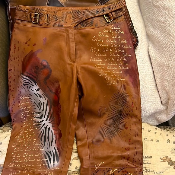 -๐๐๐๐- ๐ฅ๐๐ฑ๐๐๐ฅCELINE RUNWAY VINTAGE SUPER RARE!! HANDPAINTED GOATSKIN PANTS - Picture 4 of 17